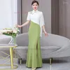 Etniska kläder 2024 kinesiska förbättrade cheongsam scenklänning nationell blomma broderi orientalisk bankett kvällsfest vestido qipao