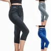 Leggings femininas cintura elástica jeans imitação calças de treino vantage alta sólida veludo elástico collants pantalone feminino