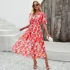 Casual Dresses Women's V Neck Short Sleeved Floral Midi Dress Fashionable Lost Ink Long Beach For Women