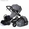 Barnvagnar# lyxig baby barnvagn 3 i 1 bärbar rese baby vagn vikta barnvagnar aluminium ram hög landskap bil för nyfödda baby l240319