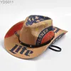Breite Krempe Hüte Eimer Neue Papier Str Western Cowboy Hut für Frauen Männer Klassische Amerikanische Flagge Cowgirl Kappe Panama Jazz sombrero Hombre 240319