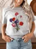 Women's T Shirts Sunflower Watercolor Vintage Casual Tee Summer Women Clothing Short Sleeve Female Fashion Printed Clothes Graphic T-shirts