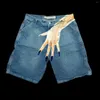 Shorts masculinos harajuku hip hop y2k calças impressão gráfica retro azul baggy denim ginásio gótico moletom basquete