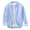 Chemises décontractées pour hommes Chemises en lin de coton lavé doux pour hommes 2024 Printemps Automne Japon Style Mode Blouses à manches longues pour les jeunes Automne Manteaux masculins