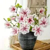 Dekorativa blommor 3heads Artificial Magnolia Flower Long Branch Silke For Wedding Party Decoration Garden Farm Room Table Decor Dekor