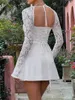 Vestidos casuais mulheres mini vestido manga longa backless low-cut tie-up lace patchwork coquetel sexy festa clube bodycon