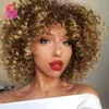 Syntetyczne peruki Cosplay Peruki marzeń jak Ombre Color Krótkie kręcone syntetyczne peruki dla czarnych/białych kobiet Cosplay Party Blonde i Brown Afro Peruka z Bang 240329