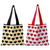 Totes Women Aesthetics Handbag Large Capacity Heart Print Crochet Tote Bag Versatile Knitted Shopping Patchwork Daily Shoulder