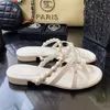 Womens Designer Luxury Slippers Pearl Cross Strap Slippers Vintage Flip-Flops Beach Slippers