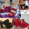 Тапочки, женские босоножки на квадратном каблуке, женские пикантные туфли-лодочки на высоком каблуке на платформе, черные, красные сандалии 10 см