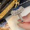 Luxo 925 prata esterlina oval azul safira conjuntos de jóias para mulheres princesa diana anéis colar casamento nupcial