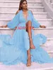 Party Dresses Elegant Chiffon Prom Long Puffy Sleeves Evening Dress Wedding Gowns Vestidos Para Mujer