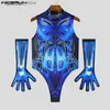 Men's Tank Tops 2023 Men Bodysuits 3D Printing Turtleneck Sleeveless Golves Fitness Male Rompers Tank Tops Sexy Fashion Bodysuit S-5XL L240319