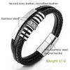 Bangle Europeu e Americano Retro Punk Vento Círculo Quadrado Tubulação de Aço Inoxidável Mens Pulseira 3 Camada De Couro Link Pulseira Jóias 240319