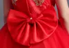 Ebullunt czerwony tiul z aplikacji na ramię kwiat dziewczyna sukienki dziewczyny