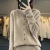 Malhas femininas outono e inverno malha cardigan lã cashmere camisola com capuz gola solta moda coreana casaco superior