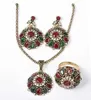 Set di orecchini con collana di nozze con strass vintage per set di gioielli da donna Anelli di nozze cechi Gioielli turchi nigeriani rossi 240319