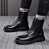 Botas masculinas moda couro original outono inverno sapatos marca designer plataforma chunky boot legal alta motocicleta botas masculinas