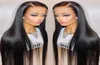 Perruque Lace Frontal Wig 360 transparente brésilienne, cheveux naturels, lisses, sans colle, 13x4, pre-plucked, pour femmes noires, 6550320