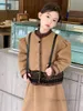 Filles princesse vêtements ensembles enfants manches bouffantes dentelle broderie ourlet vêtements d'extérieur avec jupes 2 pièces automne hiver enfants tenues Z5261