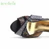 Pumps New Arrival Square Heels Ladies Sandals Decorated with Shinning Crystal For African Women Party in Black Color