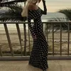 Casual Dresses Basic Sexy Slash Mesh Long Dress Sleeve Hight Midjeparty Women Polka Dot Printed Beach 240319