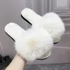 Slippers 2022 Winter Women Furry Slippers Soft Plush Faux Fur Floor Shoes Indoor Ladies Warm Home Slippers Open Toe Fluffy House Slides