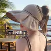 Breda randen hattar sommaren kvinnors bowknot stor ihålig topp hatt anti-uv sol löstagbar vikbar utomhus