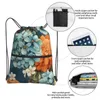 Sac à dos fleurs bleues et oranges, sac à cordon Portable, sacs de rangement de poche décontractés pour voyage Sport homme femme