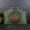 Totes Femmes Cross Body Messenger Sacs fourre-tout à bandoulière en cuir véritable Totem motif en relief femelle véritable peau de vache poignée supérieure sac à main