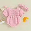 Girl Dresses BeQeuewll Baby 2 Piece Outfits Solid Color Ruched Short Sleeve Romper With Cute Headband Set Summer Clothes For 0-18 Months