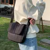 Drawstring Women Quilted Crossbody Bag Wide Strap Trendy Satchel Lightweight Flap Sling Winter Shopping