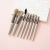 8-stycken Macaron Mini Makeup Brush Set, Nybörjare skönhetsverktyg, bärbar ögonskugga, pulverblåsa, full uppsättning borstar