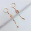 Boucles d'oreilles pendantes plaquées or violet 585, Rose 14K, chaîne souple, feuille pour femmes, longue mode, boucle d'oreille, bijoux de fête, cadeau