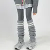 Women Socks Thicken Ribbed Knit Leg Warmer Preppy Double Striped Covers Snow Boot Cuffs Over Knee Stacked Long