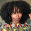 Sentetik peruklar Moğol Afro Afro Kinky Kıvırcık İnsan Saç Perukları Patlamalar Kısa Brezilya Remy İnsan Saç Makinesi Kadınlar İçin Yapılan Peruklar Glueless 240329