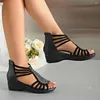Dress Shoes Real Soft Leather Roman Sandals Women's Chunky Heel Mom Fashion Outerwear Wedge Platform