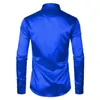 Royal Blue Silk Satin Shirt Men Luxury Brand Slim Fit Mens Dress Shirts Wedding Party Casual Male Casual Shirt Chemise 240314