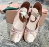 Designer women's ballet flat shoes Bow silk Round-toe strap boat designer shoes bottom Mary Jane comfortable retro elastic band Shallow Mouth Single Shoe