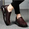 Boots Sipriks Luxury Dark Brown Crocodile Skin Casual Shoes For Man Fashion Men's Alligator Leather Sneakers Slip On Loafers 44 Flats