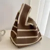 Boodschappentassen Dames gebreide handtas Mini Stripe Tote Bag Japanse knoop Pols Casual handgemaakte herbruikbare portemonnees