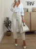 Traf moda feminina com bolsos casual básico sólido calças vintage cintura alta zíper voar feminino tornozelo calças pantalones mujer 240319