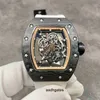 Richa Business Leisure RM055 W pełni automatyczny mechaniczny młyn zegarek z włókna węglowego biały gumka zegarek Mężczyzna C7H4