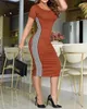 Vestidos casuais estilo feminino 2024 primavera verão despojado manga curta com nervuras bodycon colher pescoço magro saia temperamento commuting