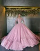 ふくらんでいるボールガウンQuinceaneraドレスオフ長袖レースアップリケプロムドレス幻想Tulle Quinceanera Gowns