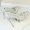 Pumpar 2023 Luxury Women Glitter Rhinestone Thin High Heels Pumpar Brud Vita silver klackar Crystal Askepott Wedding Shoes Plus Size Size