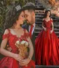 2021 Luksusowe czerwone sukienki Quinceanera suknia balowa z koronki koronkowe Kryształowe koraliki plus formalne impreza wieczorne suknie 3816291