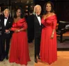 Formal Oprah Winfrey Fora Do Ombro Mãe da Noiva Vestidos com Meia Manga Plus Size Ruched Chiffon Vermelho Mãe Ocasião Formal7829156