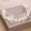 Tiara's Luxe Gouden Parel Strass Haarsieraden Voor Vrouwen Handgemaakte Tiara Bruids Haarbanden Bruiloft Haaraccessoires Cadeau Hoofddeksels Y240319