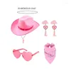 Berets F42F 4 stücke Frau Herz Sonnenbrille Kopftuch Ohrring Cowboy Hut Set Karneval Outdoor Breite Krempen Braut Für Poshoots